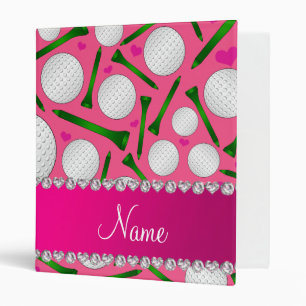 Personalized name pink golf balls tees hearts binder