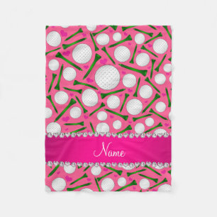 Personalized name pink golf balls tees hearts fleece blanket