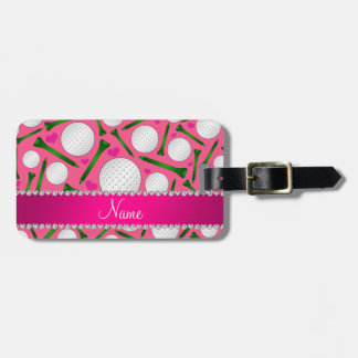 Personalized name pink golf balls tees hearts luggage tag
