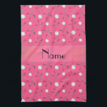 Personalized name pink golf balls towel<br><div class="desc">Modern and trendy Custom name sports pink golf balls and gold clubs pattern background and with pink stripe personalized with just add your name gifts or monogram gifts or your initials for a unique gift. Sports gift ideas for men and boys and girls. Ideal for birthdays.</div>