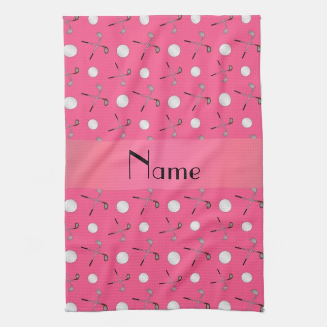 Personalized name pink golf balls towel (Vertical)
