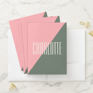 Personalized Name Pink Green Modern Geometric Pocket Folder