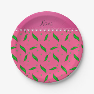 Personalized name pink green peapods paper plates