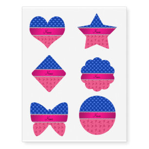 Personalized name pink gymnastics blue hearts temporary tattoos