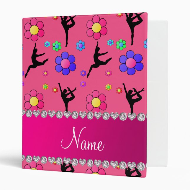 Personalized name pink gymnastics flowers 3 ring binder (Front/Inside)