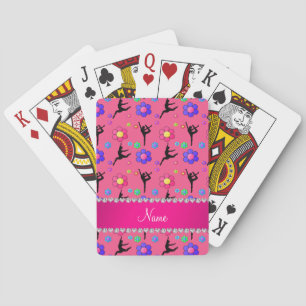 Personalized name pink gymnastics flowers poker cards
