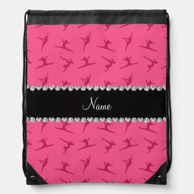 Personalized name pink gymnastics pattern drawstring bag (Front)
