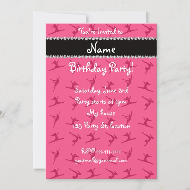 Personalized name pink gymnastics pattern invitation (Front)