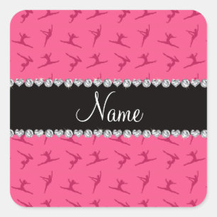 Personalized name pink gymnastics pattern square sticker