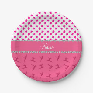 Personalized name pink gymnastics pink stars paper plates