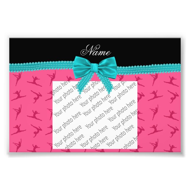 Personalized name pink gymnastics turquoise bow photo print (Front)