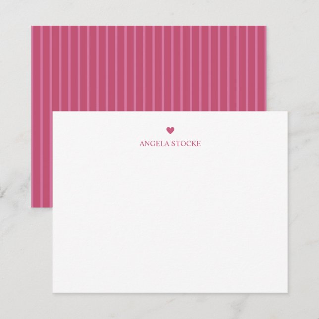 Personalized Name Pink Heart Note Card (Front/Back)