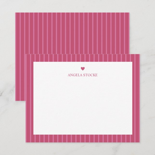 Personalized Name Pink Heart Note Card (Front/Back)