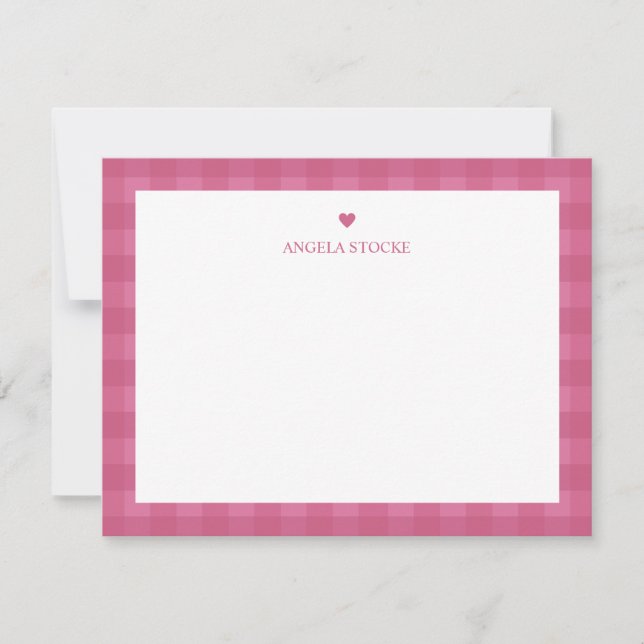 Personalized Name Pink Heart Note Card (Front)