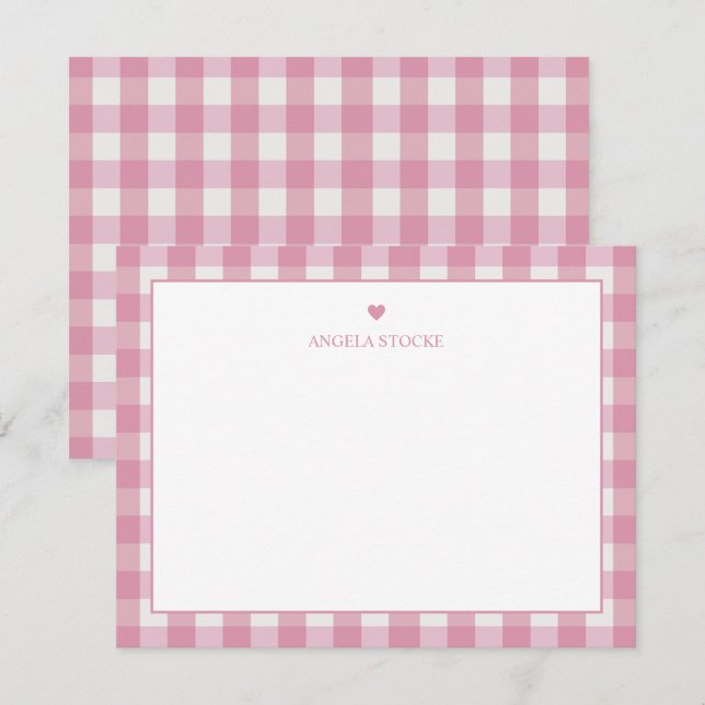 Personalized Name Pink Heart Note Card (Front/Back)