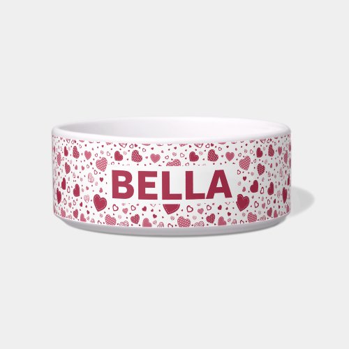 Personalized Name Pink Heart Pattern Pet Bowl