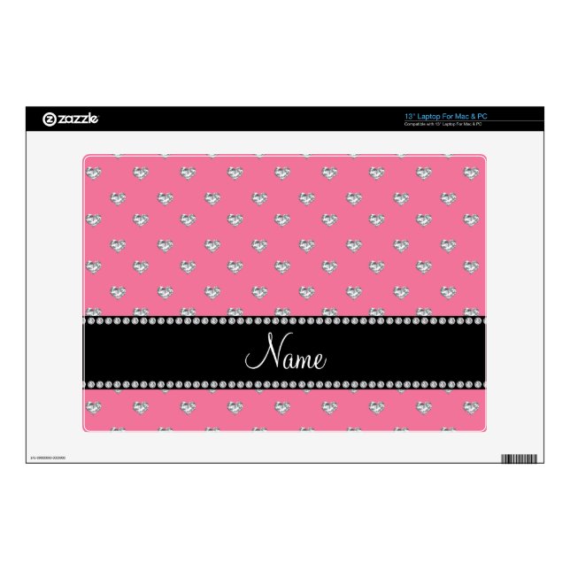 Personalized name pink hearts black stripe skin for laptop  (Product)