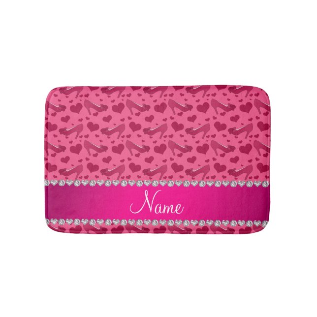 Personalized name pink hearts shoes bows bath mat (Front)