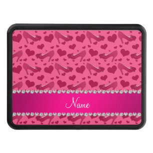 Personalized name pink hearts shoes bows hitch cover