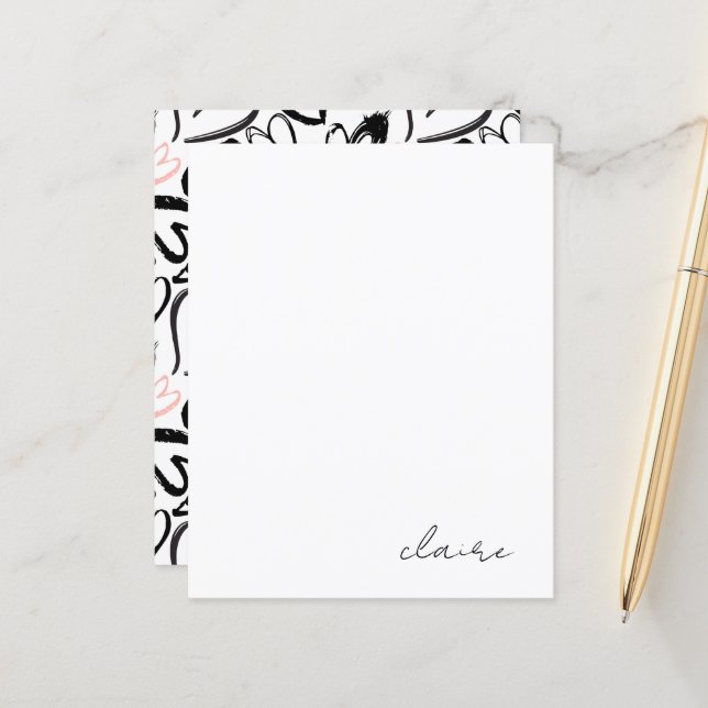 Personalized Name Pink Hearts Stationery Paper (Front/Back In Situ)