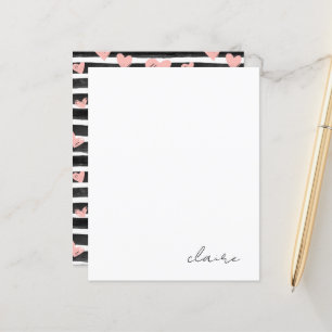 Personalized Name Pink Hearts Stationery Paper