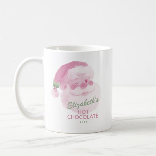Personalized Name Pink Holiday Santa Hot Chocolate Coffee Mug
