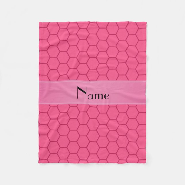 Personalized name pink honeycomb fleece blanket (Front)