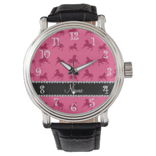 Personalized name pink horse pattern watch