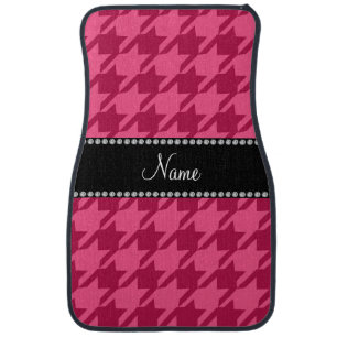 Personalized name pink houndstooth pattern car mat