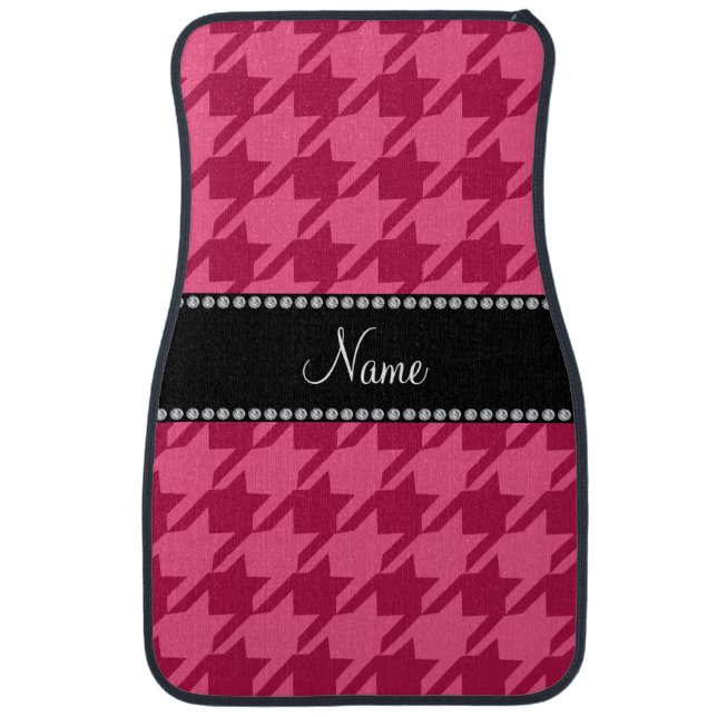 Personalized name pink houndstooth pattern car mat (Front)
