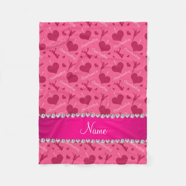 Personalized name pink i love cheerleading hearts fleece blanket (Front)