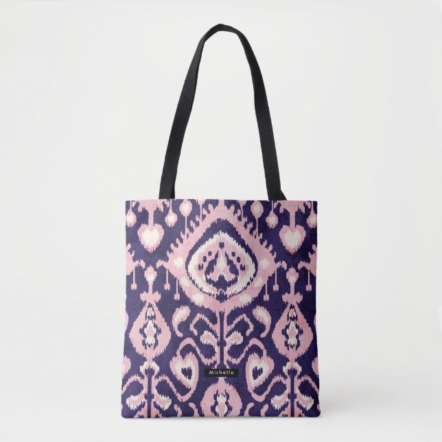 Personalized Name pink Ikat Pattern Bridesmaid Tote Bag (Front)