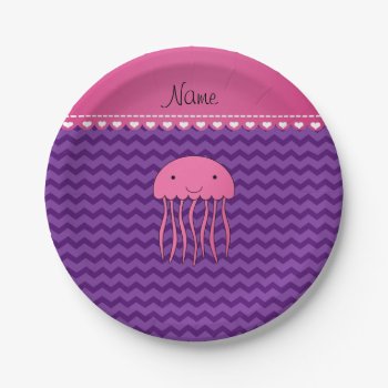 Personalized Name Pink Jellyfish Purple Chevrons Paper Plates by Brothergravydesigns at Zazzle