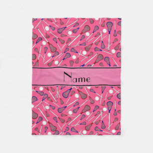 Personalized name pink lacrosse pattern fleece blanket