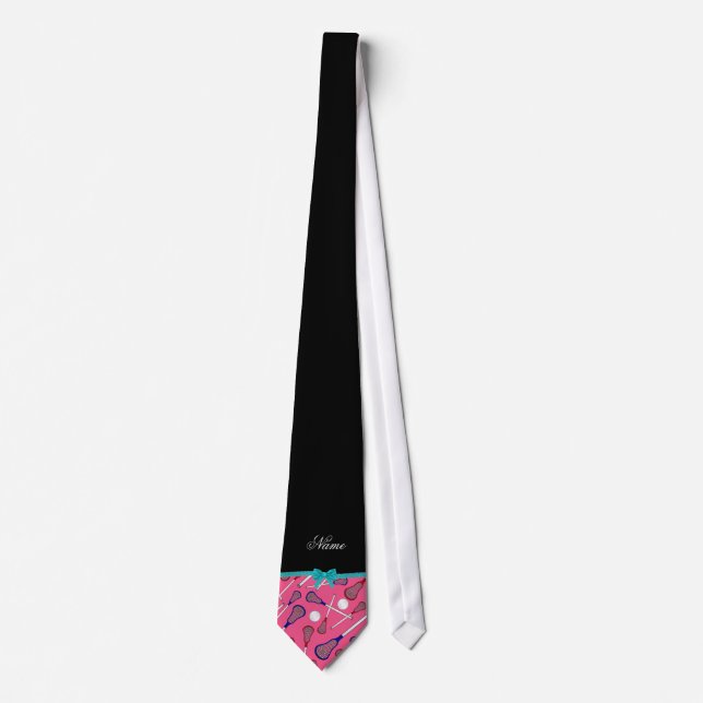 Personalized name pink lacrosse turquoise bow neck tie (Front)