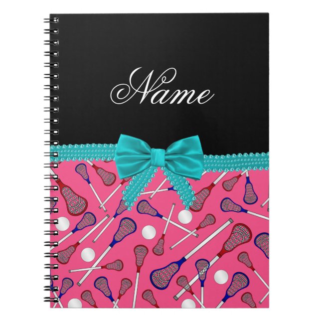 Personalized name pink lacrosse turquoise bow notebook (Front)
