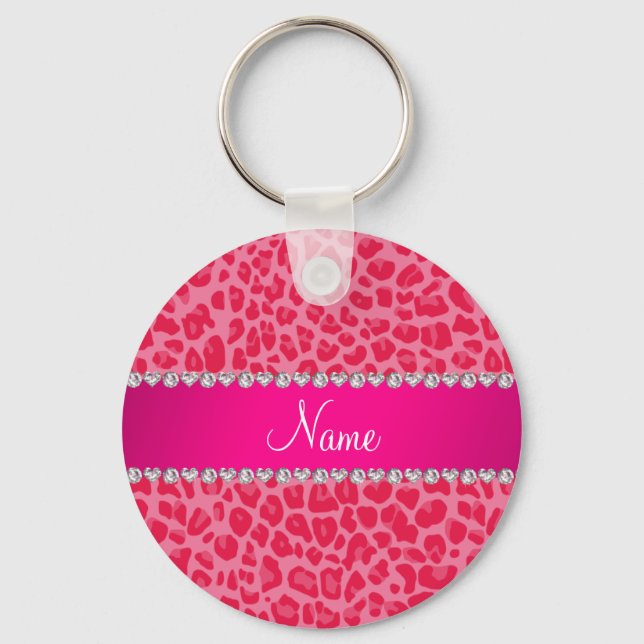 Personalized name pink leopard pattern keychain (Front)