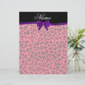 Personalized name pink leopard print purple bow (Standing Front)