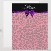 Personalized name pink leopard print purple bow (Front/Back)