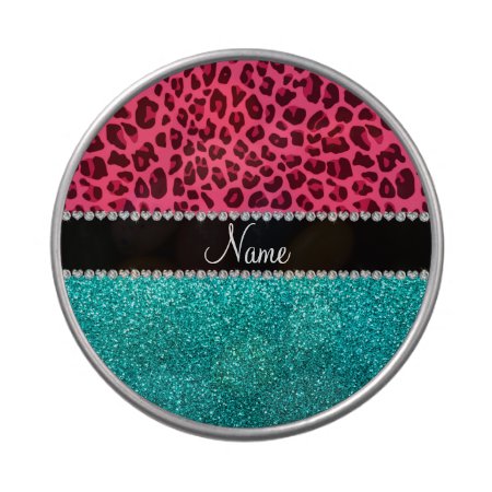 Personalized Name Pink Leopard Turquoise Glitter Candy Tin