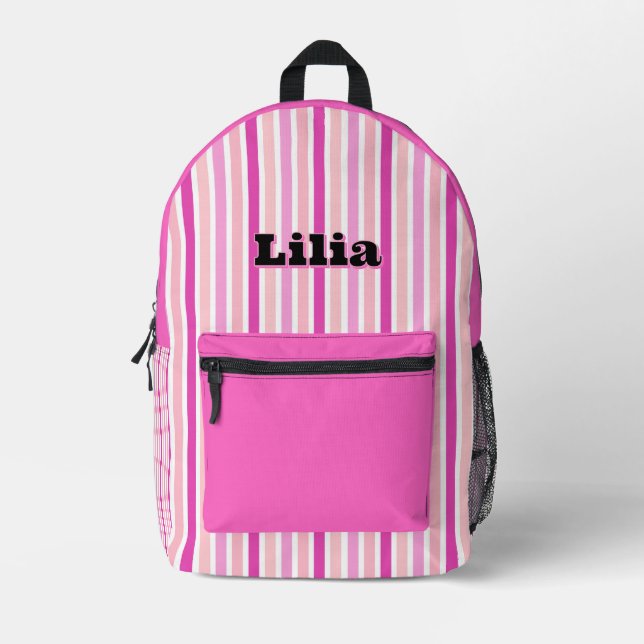Personalized Name PINK LINE STRIPES Printed Backpack (Front)