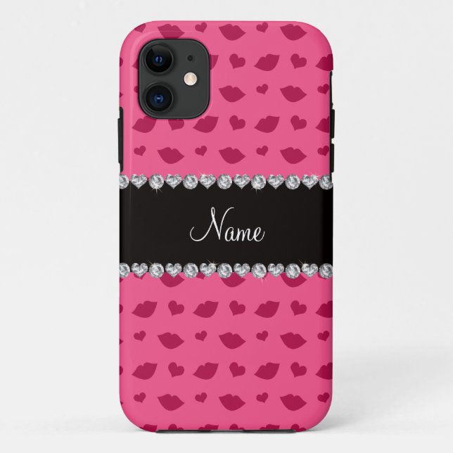 Personalized name pink lips and hearts pattern Case-Mate iPhone case (Back)