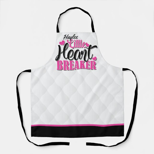 Personalized NAME Pink Little Heart Breaker Apron (Front)