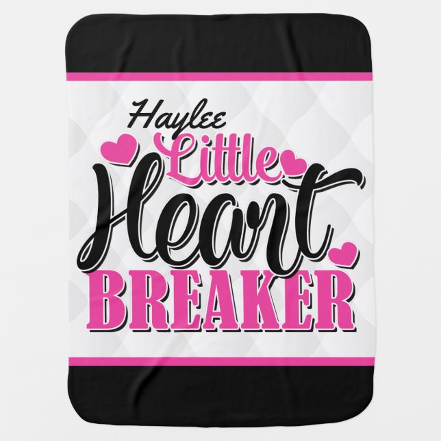 Personalized NAME Pink Little Heart Breaker Baby Blanket (Front)