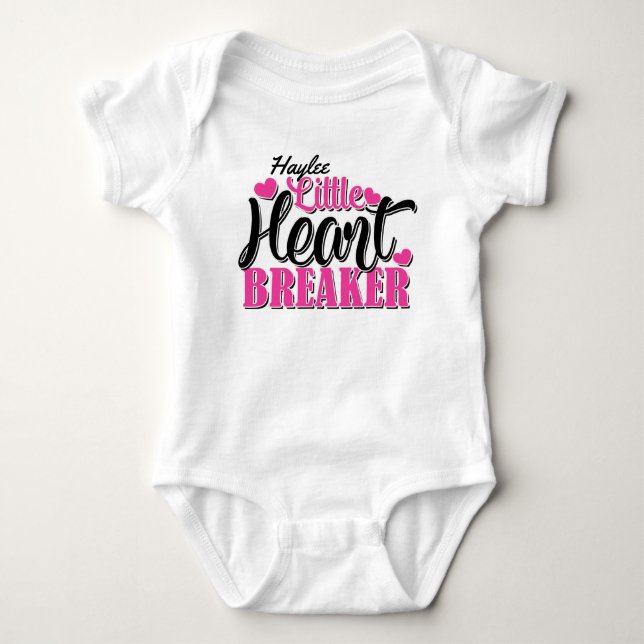 Personalized NAME Pink Little Heart Breaker Baby Bodysuit (Front)