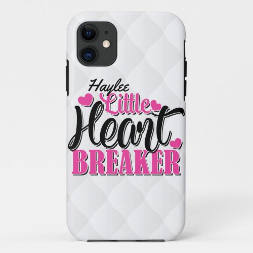 Personalized NAME Pink Little Heart Breaker iPhone 11 Case