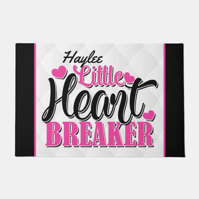 Personalized NAME Pink Little Heart Breaker Doormat (Front)