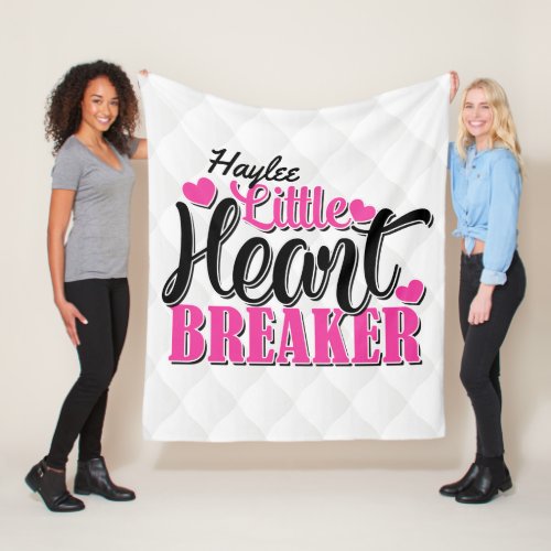 Personalized NAME Pink Little Heart Breaker Fleece Blanket