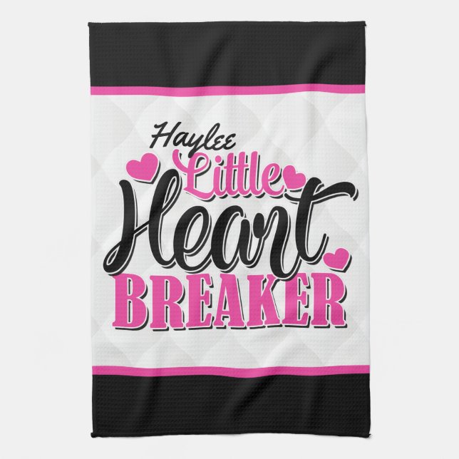 Personalized NAME Pink Little Heart Breaker Kitchen Towel (Vertical)