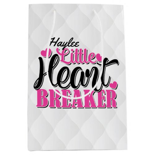 Personalized NAME Pink Little Heart Breaker Medium Gift Bag